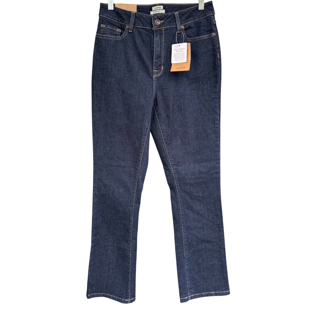 LL Bean True Shape Bootcut Jeans Womens‎ 8 Medium Tall Rinsed Wash Dark Blue NWT